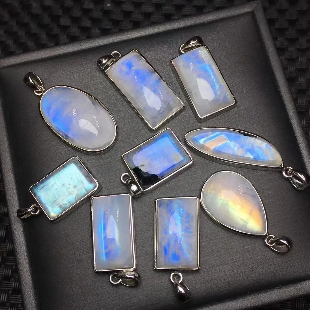 Unit One Piece 925 Silver Buckle With Hot Selling Natural Blue Moonstone Crystal Healing Random Shape Pendant For Gift