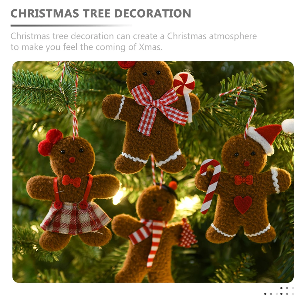 

6 Pcs Gingerbread Man naments Brown Fabric Hanging Decorations for Christmas Tree Scene Xmas Home Festive Party