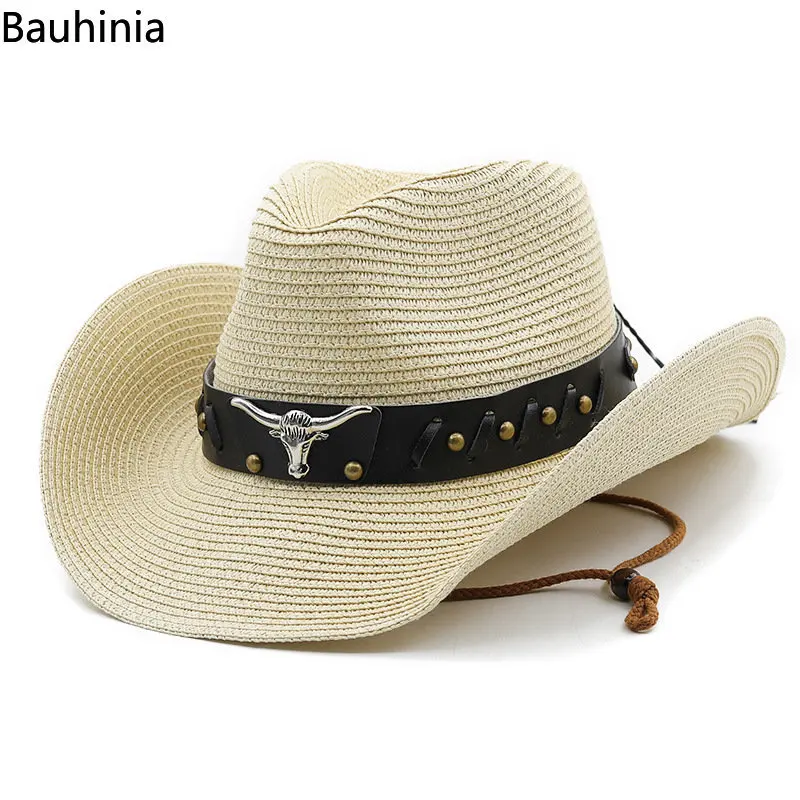 Bauhinia New Straw Western Cowboy Hats For Men Women Summer Outdoor Beach Sun Hat sombrero hombre