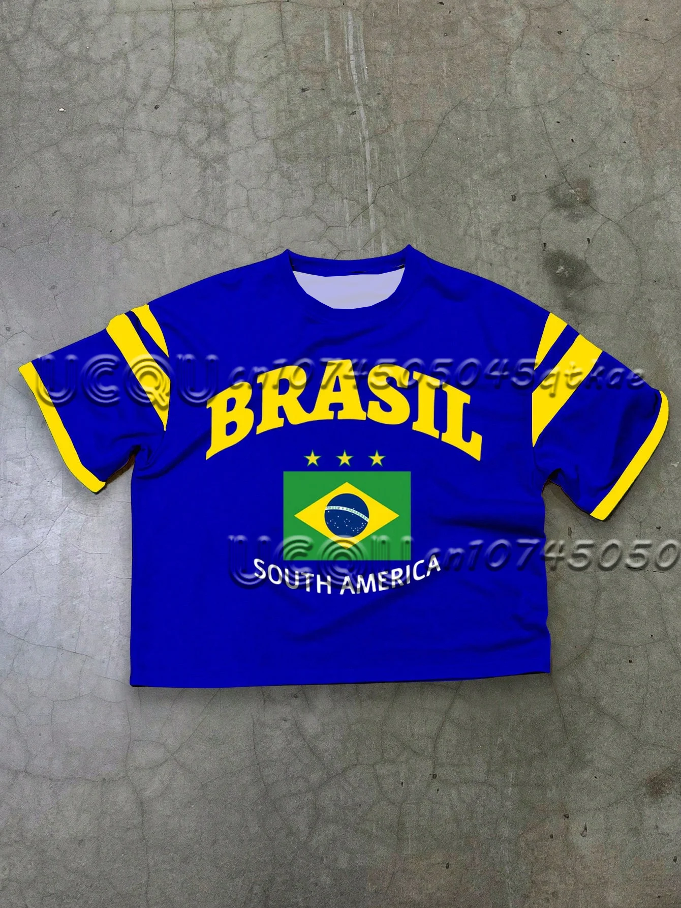 Camiseta con estampado de bandera y letras brasileñas, cuello redondo, holgada, de secado rápido, de manga corta, estilo femenino, Top informal de media manga para parejas