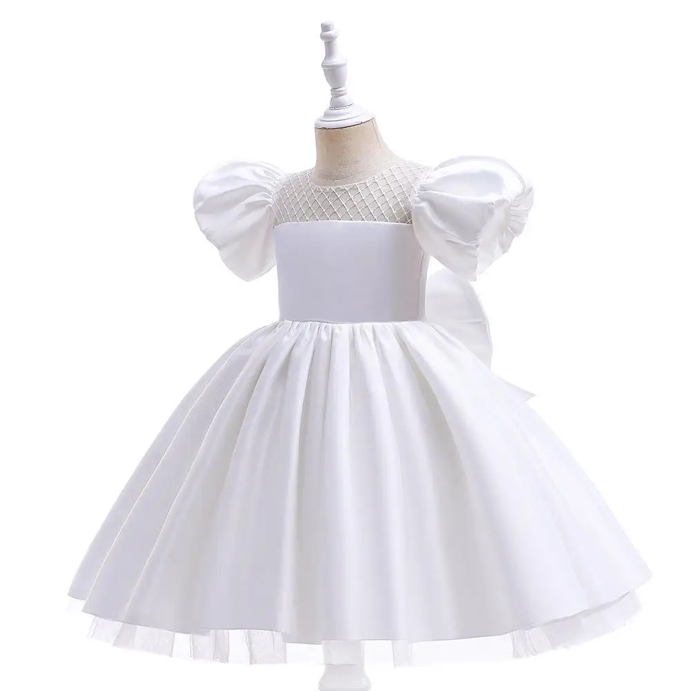 Puffy Sleeve Girl Dresses White Color Baptismal Costume Princess Dress For Girls Party Dresses Birthday Gifts Elegant Outfits