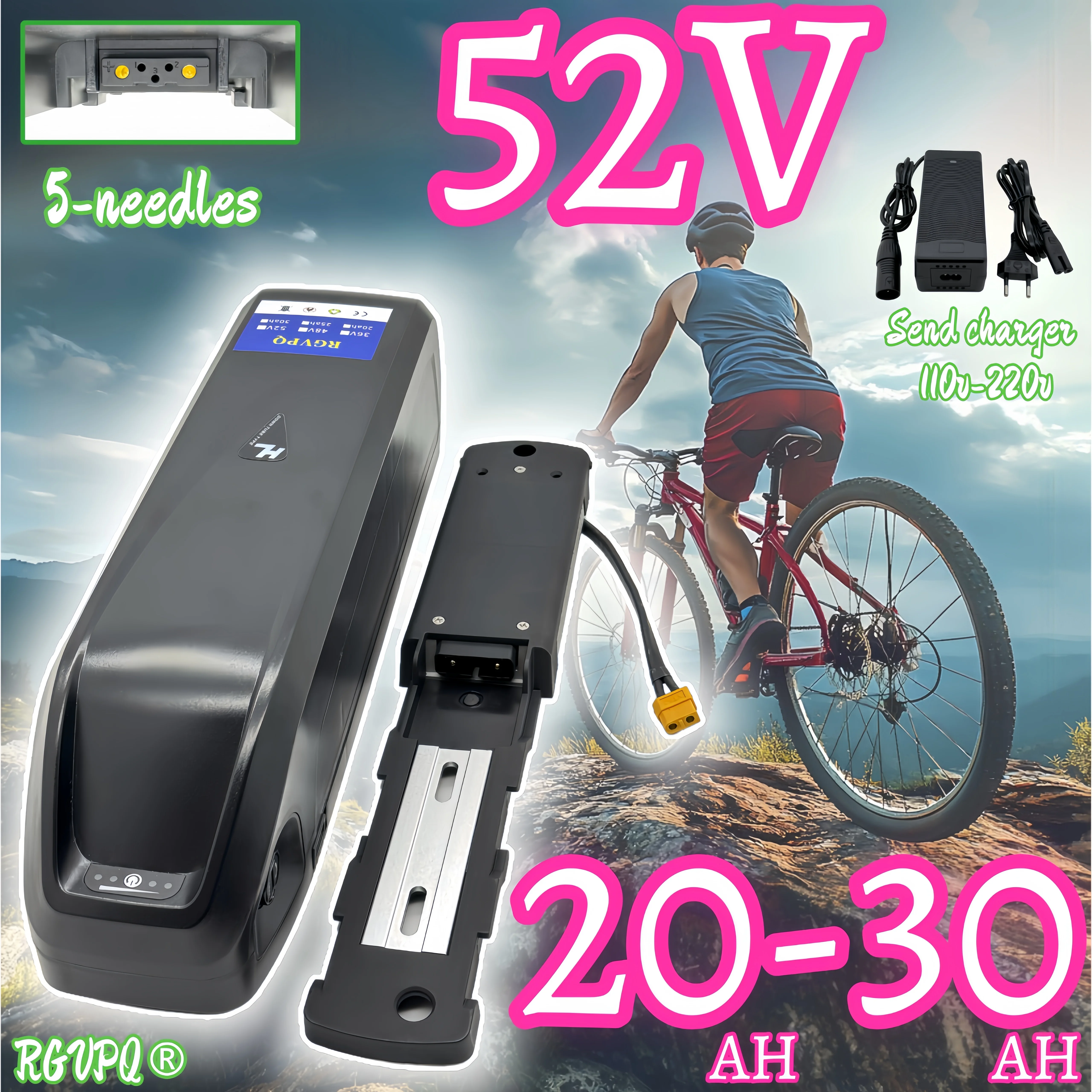 

52V20AH， Hailong Mountain Bike, 5-pin 18650 Lithium ion Battery, Discharge XT60, Electric Scooter, Full Capacity 250-2000W