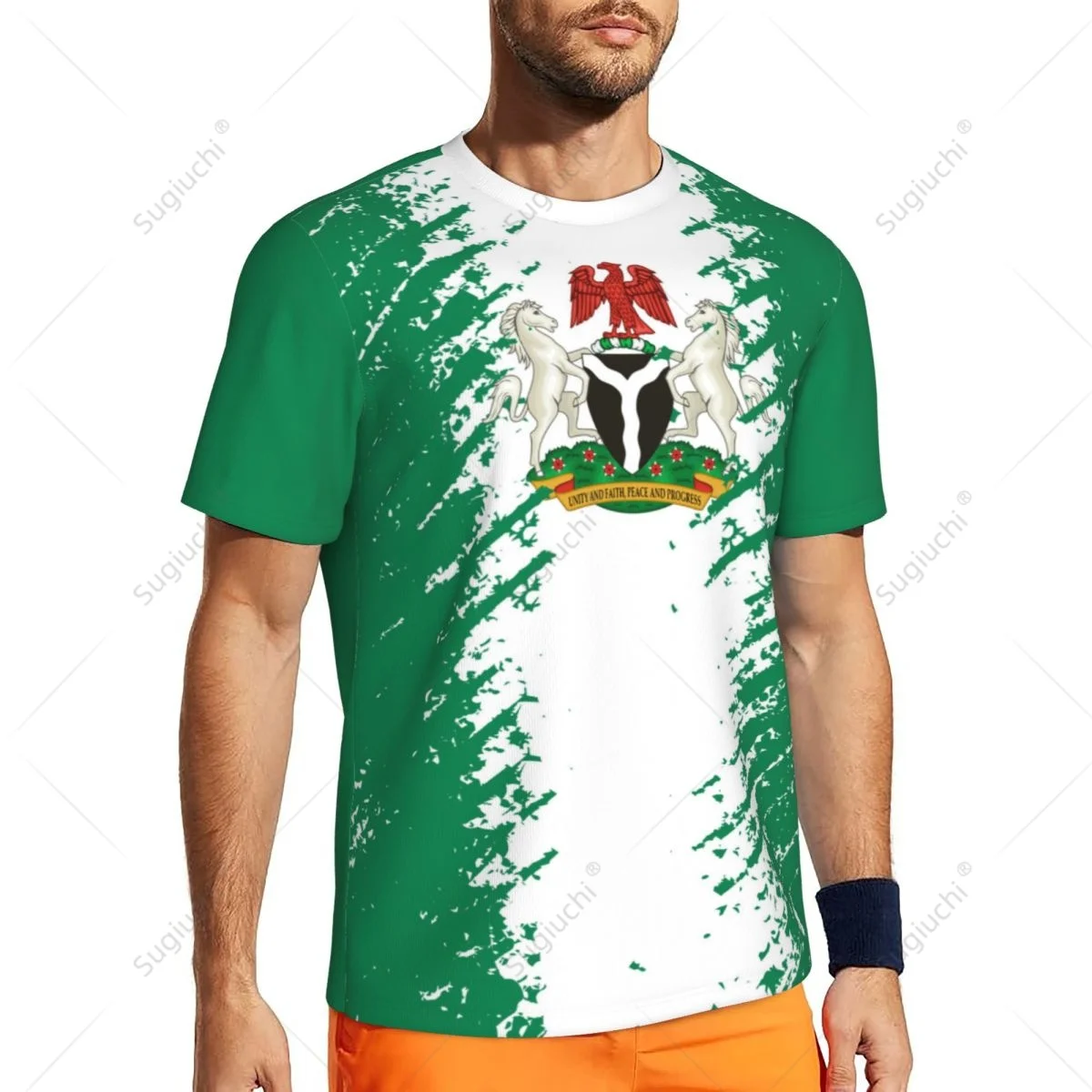 Exclusive design Nigeria Flag Grain 3D Printed Men For Running Bike Soccer Tennis Fitness Sports tshirt Mesh Fans Short T-shirt