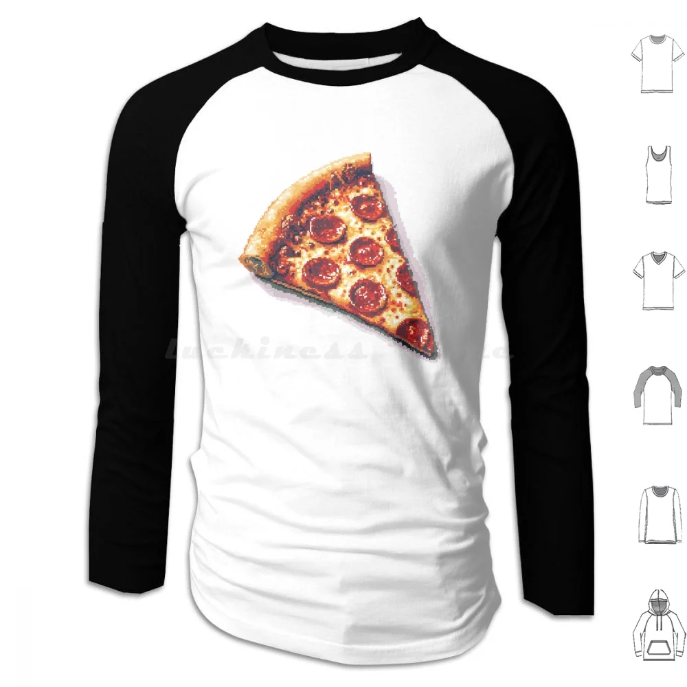 8-Bit Pizza Hoodies Long Sleeve Food Funny Pizza Video Game