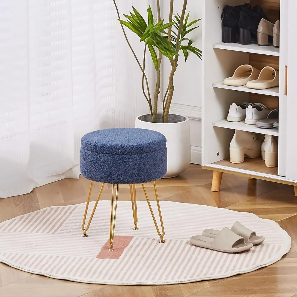 مسند تخزين Wimarsbon، مقعد تيدي فيلفيت فانيتي، مقعد مبطن ناعم، مسند قدم مستدير مع غطاء قابل للإزالة وأرجل قابلة للتعديل، مود #5