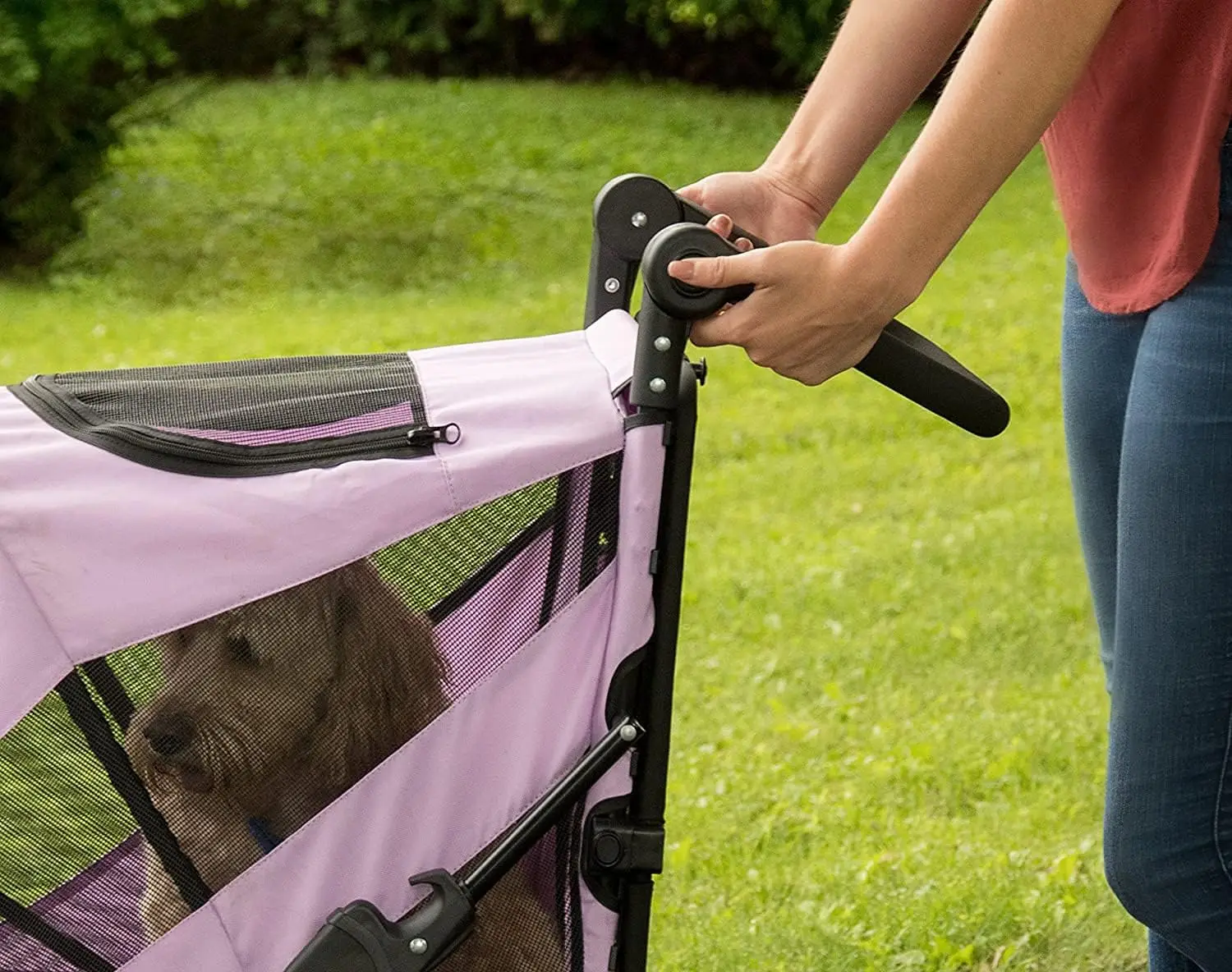 Pet Stroller with Dual Entry, Push Button Entry for Single or Multiple Dogs/Cats