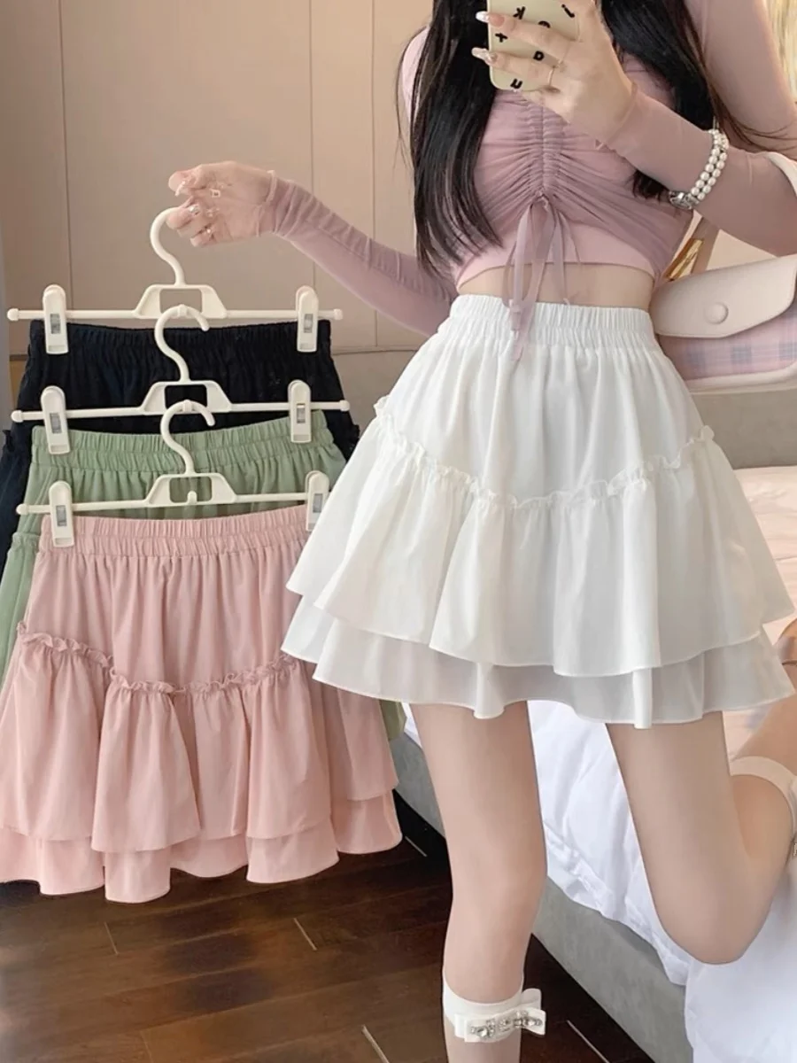 Princess Style Cake Skirt Half Skirt Women's Summer Small Size Elastic High Waist Slim A-Line Pleated Short Skirt