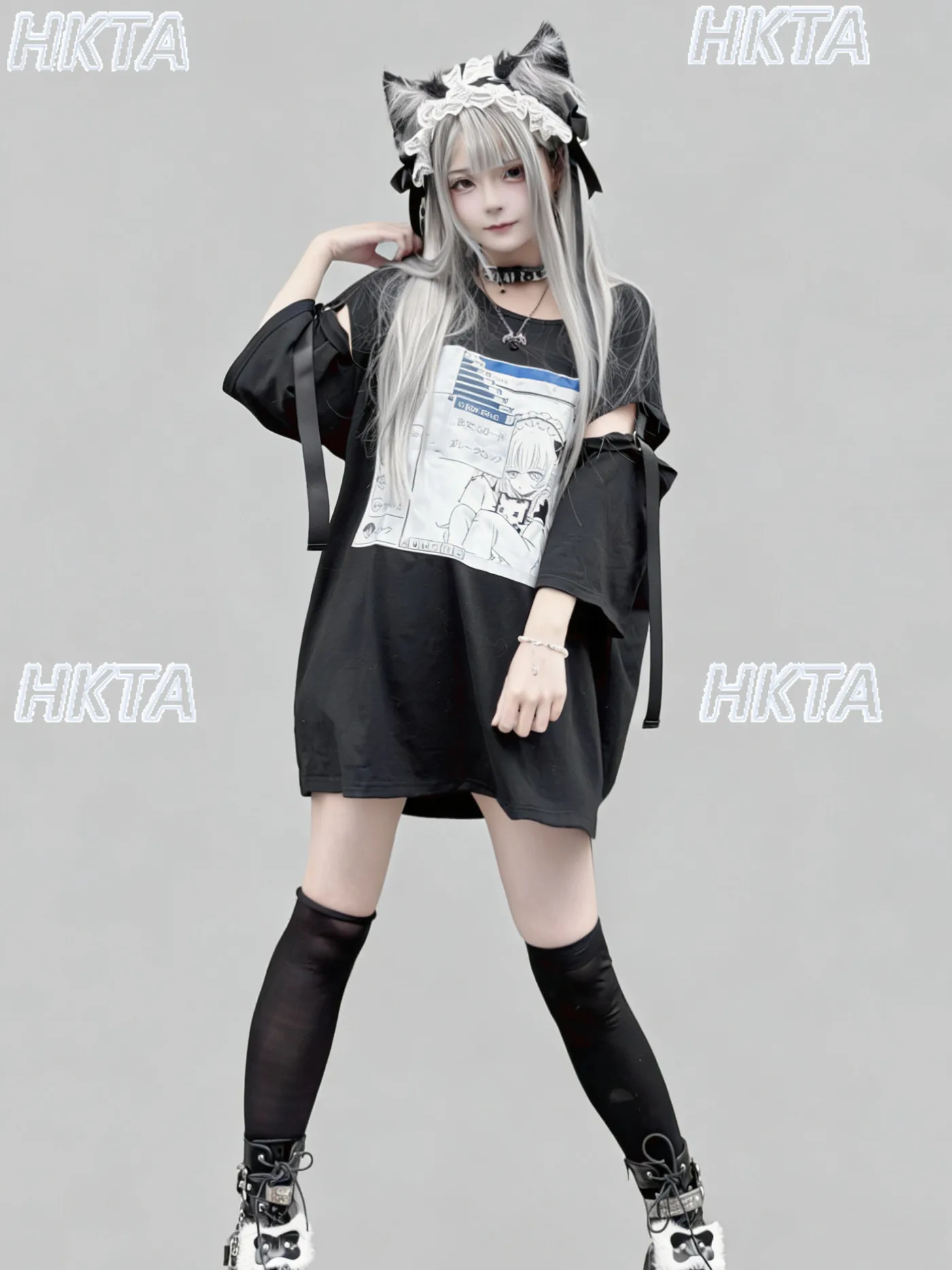 Japanese Subculture Dark Punk Goth Y2k Two Dimensional Printing Loose Casual Cotton Short Leeved Tshirt Black T Shirt Top Women