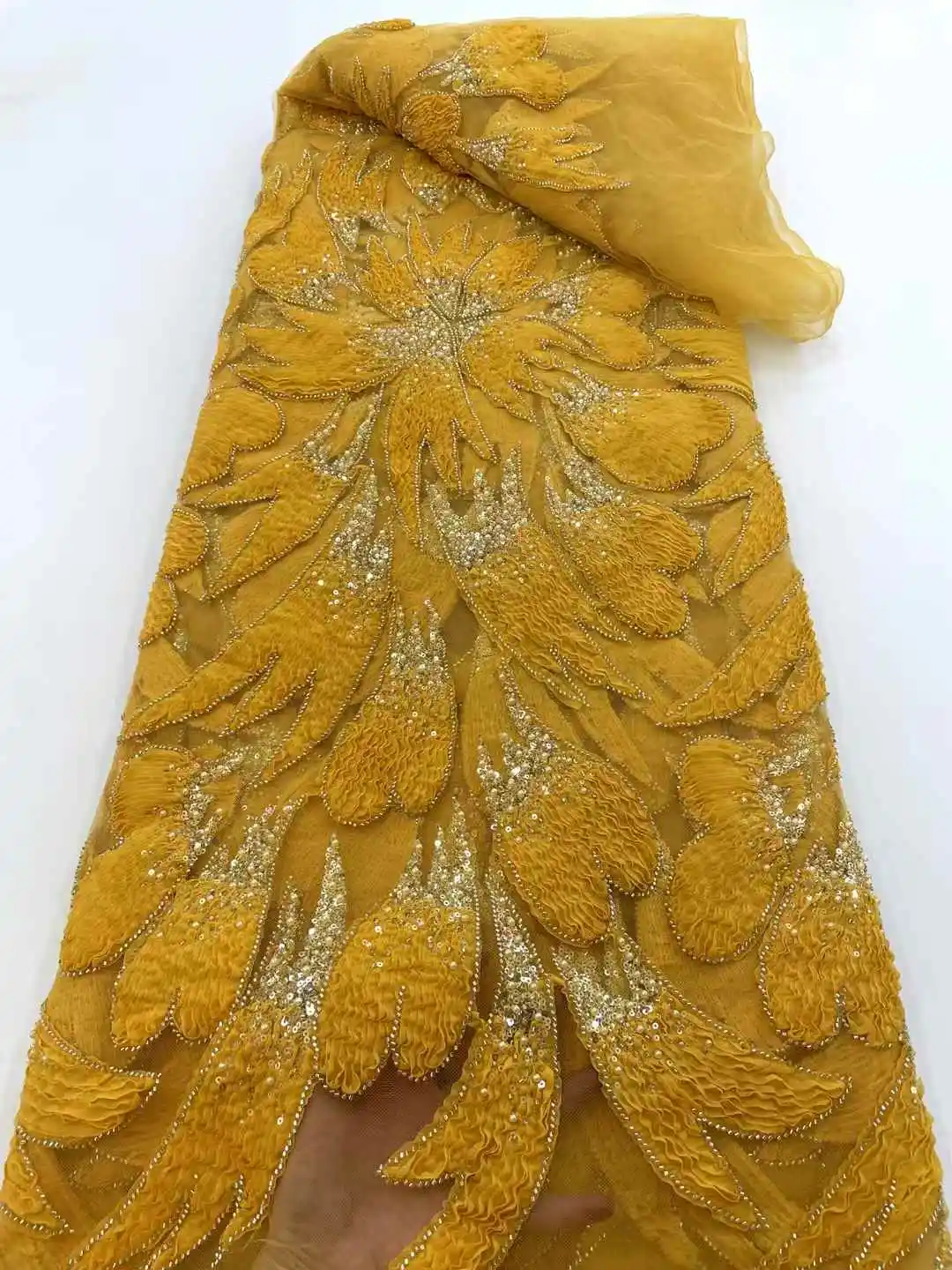 

Africa Nigerian Beaded French Mesh Lace With Sequins High Quality 2025 Embroidery Lace Sequins Lace For Wedding Dresses Women