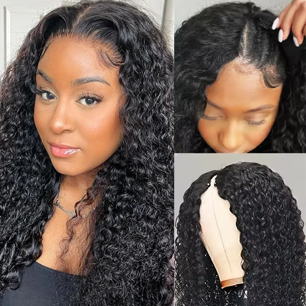 

32-дюймовый парик с глубокими вьющимися V-образными волосами, длинные вьющиеся бразильские парики из натуральных волос с глубокими волнами для женщин, V-образные девственные парики, плотность 200