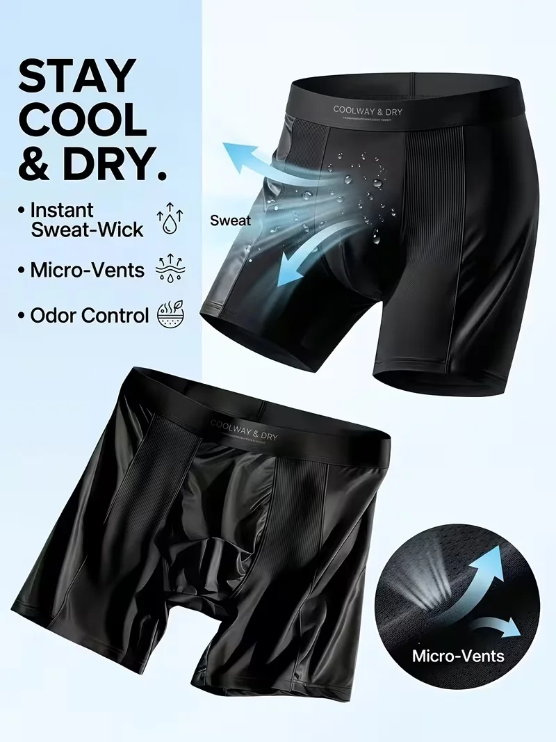 1 Piece of Men's Light Luxury Satin Underwear, Solid Color Breathable Mesh Splicing, Smooth, Soft and Comfortable Men's Long Fla