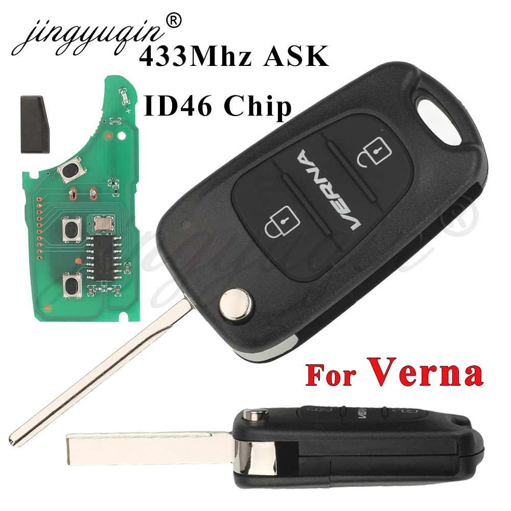

Jingyuqin ID46 чип 433 МГц ASK автомобильный дистанционный ключ для Hyundai Verna складной автоматический брелок управления замена 3 кнопки