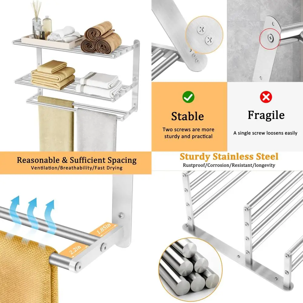 

3-х ярусные вешалки для полотенец для ванной комнаты, настенные, 24-дюймовая полка для ванной комнаты с вешалкой для полотенец, полки из матового никеля для полотенец, нержавеющая сталь