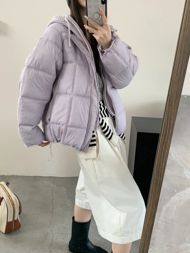 2026 Winter New Solid Color Long-sleeved Cotton Jacket Women's Fashion Versatile Hooded Bread Loose Korean Version Thick Coat