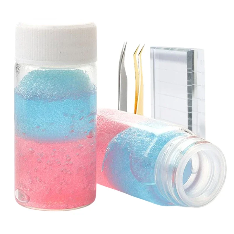 Limpiador de pinzas, botella de plástico, pinzas para extensión de pestañas, solución de limpieza, esponja, removedor de pegamento para pestañas, herramienta de limpieza