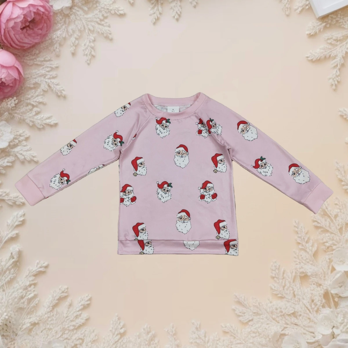 

2025 New Cute Pink Christmas Toddler Girls Long Sleeve Cotton Pullover T-Shirt with Santa Snowflake Stripes Print Festive Gift
