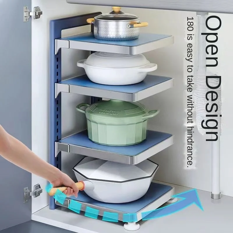 New kitchen pot storage rack countertop corner pot rack under the sink cabinet multi-layer storage rack without punching