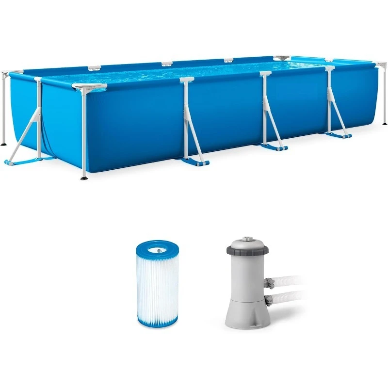 

28279EH Набор для бассейна с прямоугольной рамой над землей: 14 футов x 33 дюйма — включает в себя картриджный фильтрующий насос емкостью 530 GPH — SuperToug