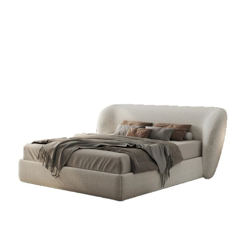 Italian minimalist leisure bed double fabric bed teddy fleece fabric bed