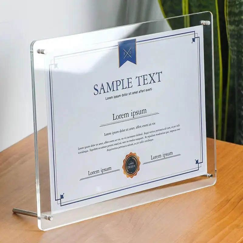 Acrylic Table Transparent Photo Frame 6Inch Wall Hanging A4 Business License Frame Authorization Certificate Frame Display Frame