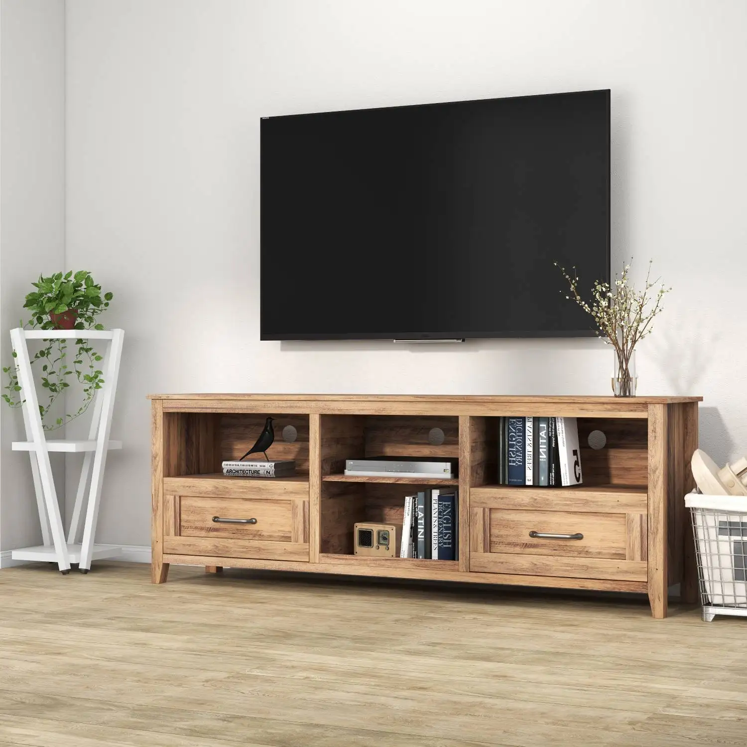 70.08 Inch Length TV Stand for Living Room and Bedroom, with 2 Drawers and 4 High-Capacity Storage Compartment