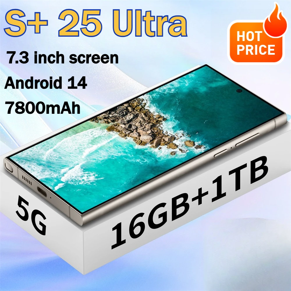 Nuova Versione Globale S + 25 Ultra 7.3HD Telefoni Cellulari Originali 4G 5G Dual Sim Smartphone Android 14 Cellulare 7800Mah Cellulari