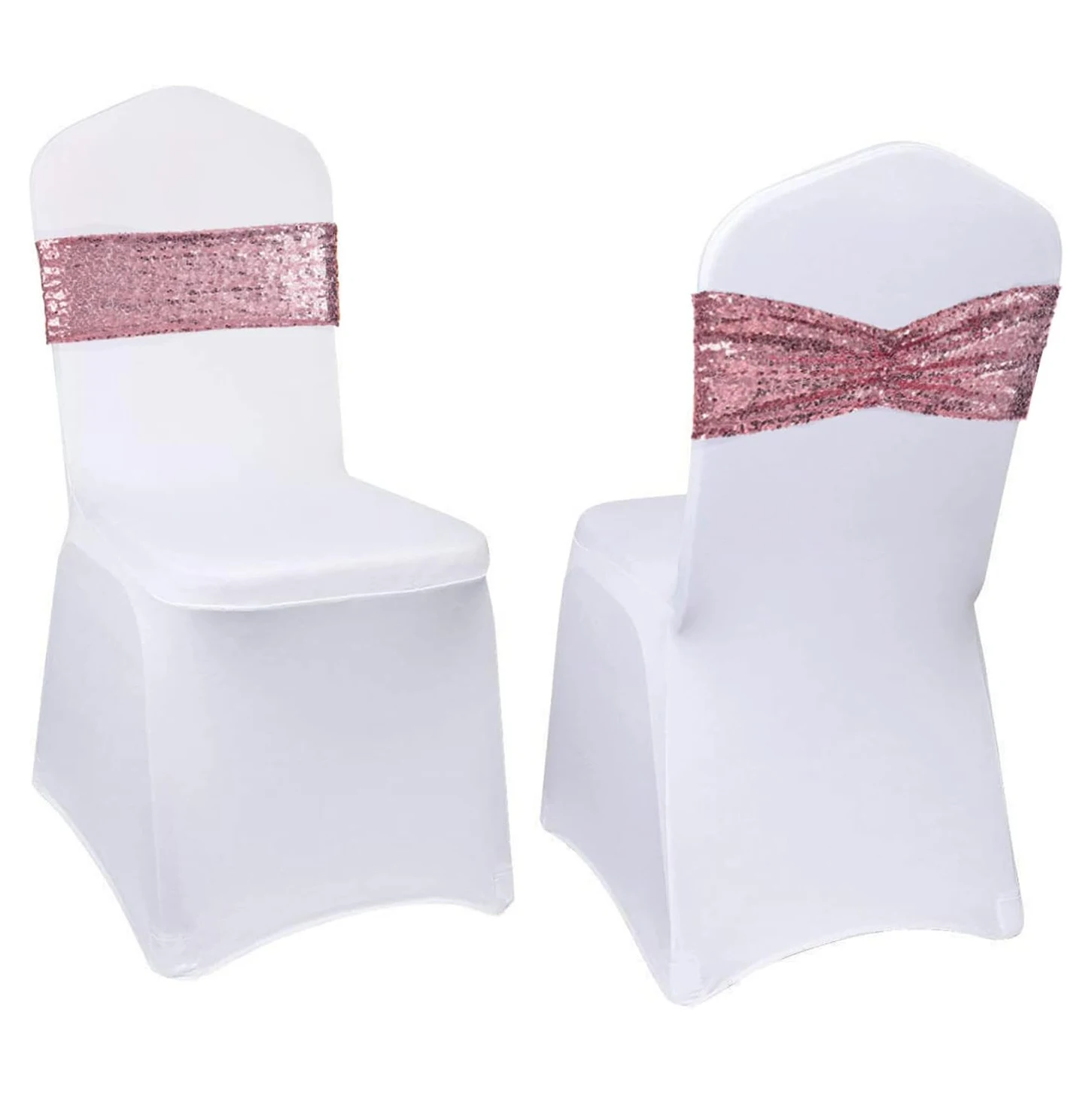 10/50PCS Fuchsia Pink Sequin Chair Sashes Folding Chair Covers Bow for Wedding Party Banquet Reception Decorations