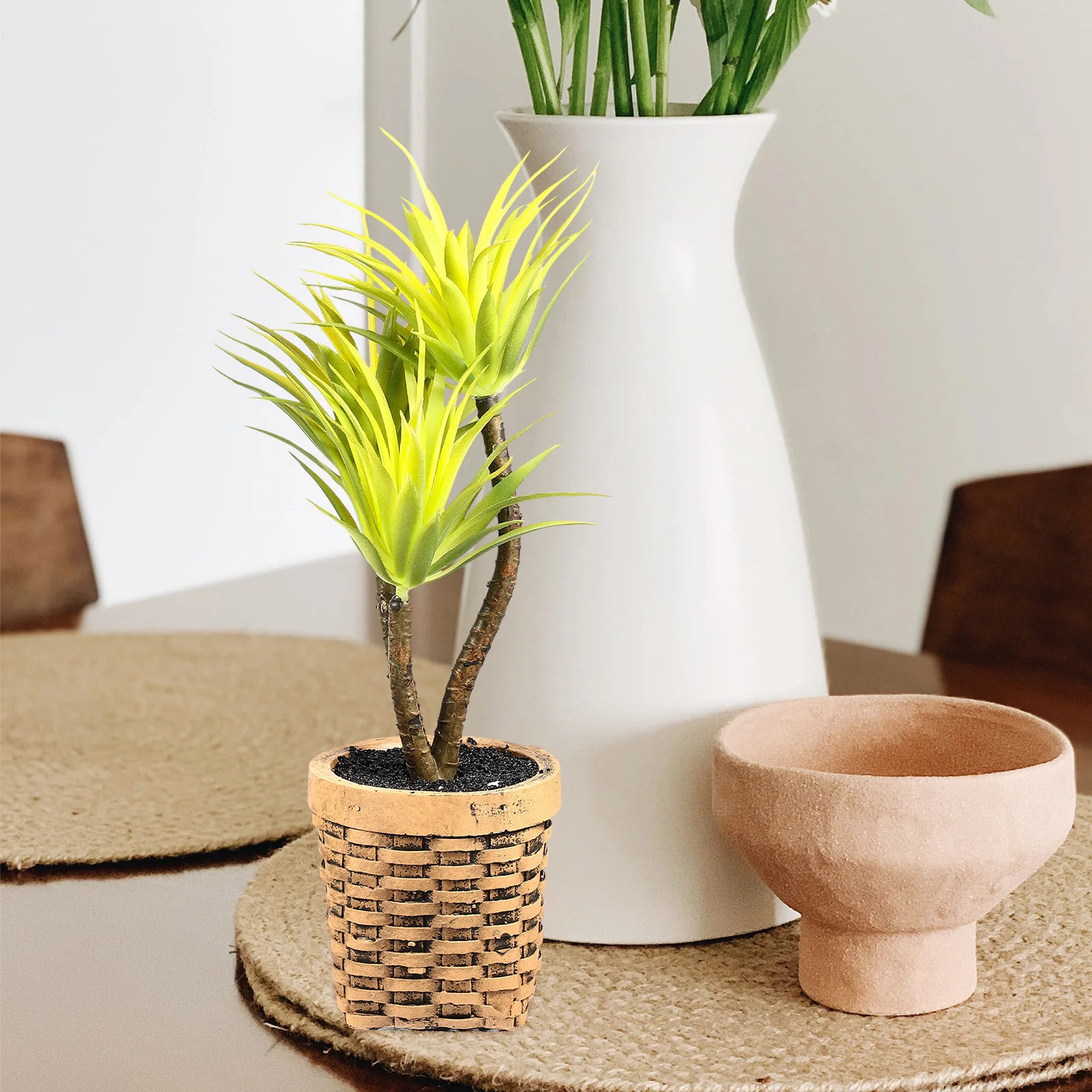 

2pcs Simulated Succulent Plant Pots Realistic Artificial Greenery In Cement Planter For Home Office Desk Decor Faux Plants