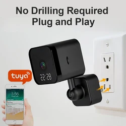 Tuya-cámara de vigilancia HD con WiFi, diseño de enchufe europeo y estadounidense, reloj para el hogar, grabadora de vídeo, Graffiti, cámara inteligente HD, Monitor de seguridad