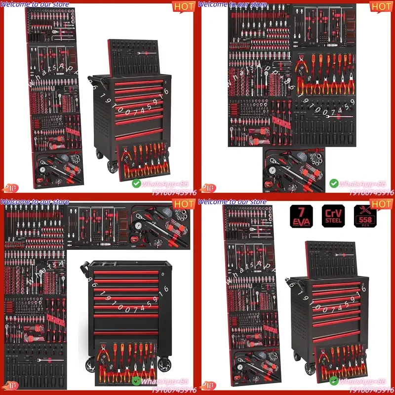 CE Certificate Professional 7 Drawers Red Tool Cabinet/Trolley With Pegboard and Side Door for Garage Tool Storage and Auto