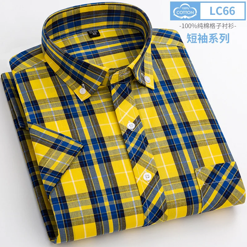 Cotton men\'s short-sleeved plaid shirt casual comfortable breathable high quality fashion trend shirt non-ironing soft new style