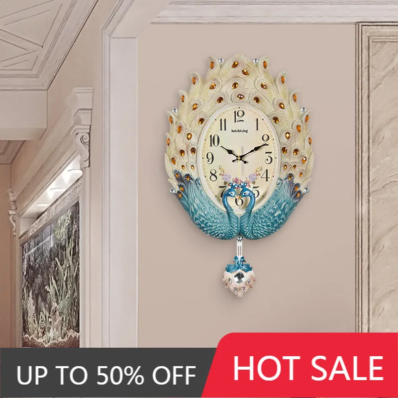 European Style Peacock Wall Clock Restaurant Digital Clock Mural Watch Living Room Bedroom Luxury Mute Wall Clock Home Decor
