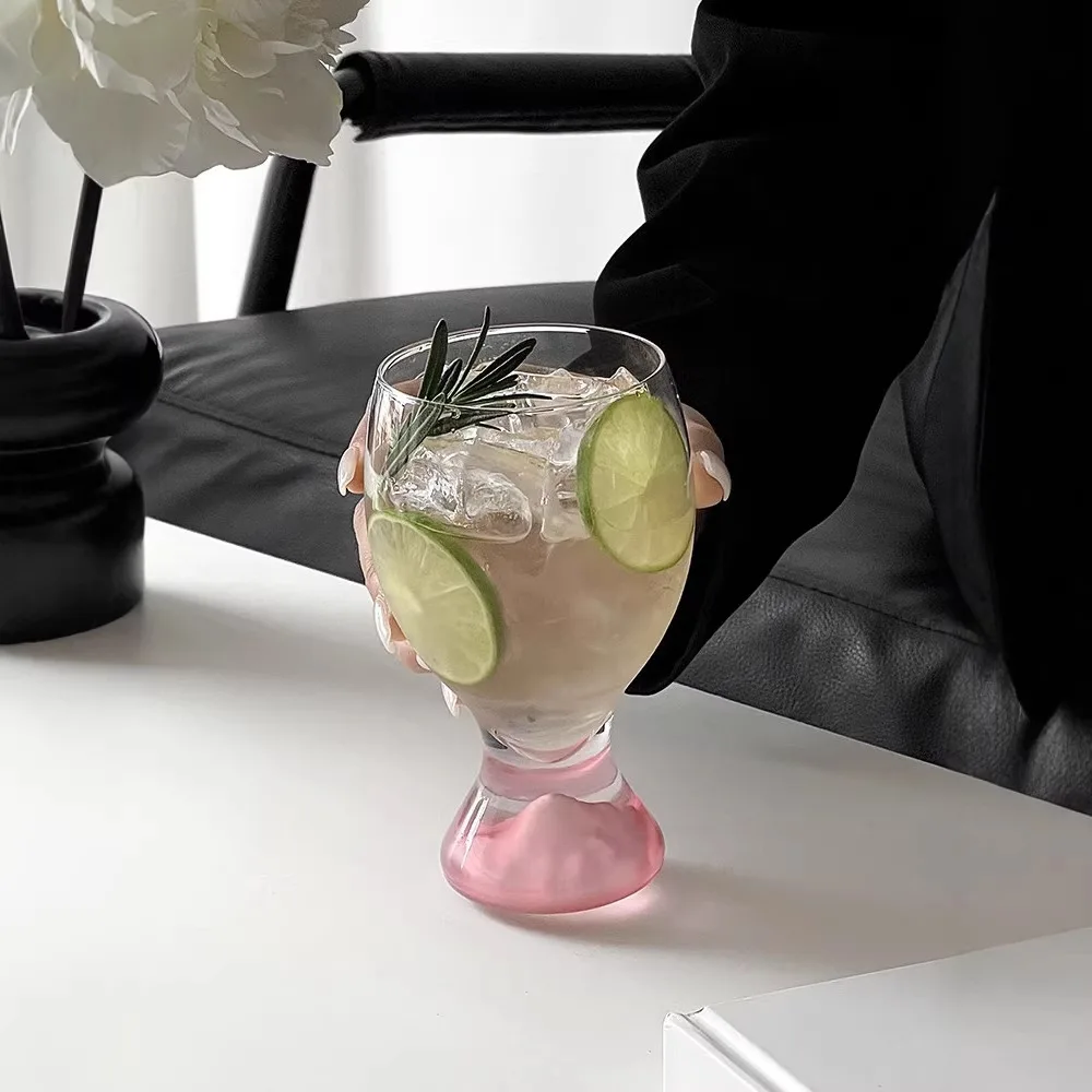 ins style high value pink mountain glass creative Guanshan cup large capacity juice cup beer cup beverage cup