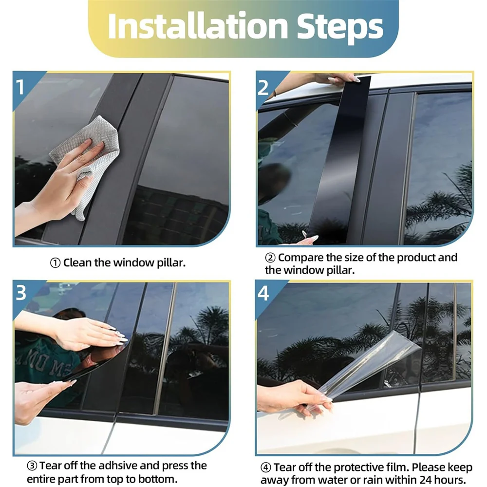 6Pcs For Ford Taurus 10-19 w/ Keypad Window Door Pillar Posts Cover Glossy Black
