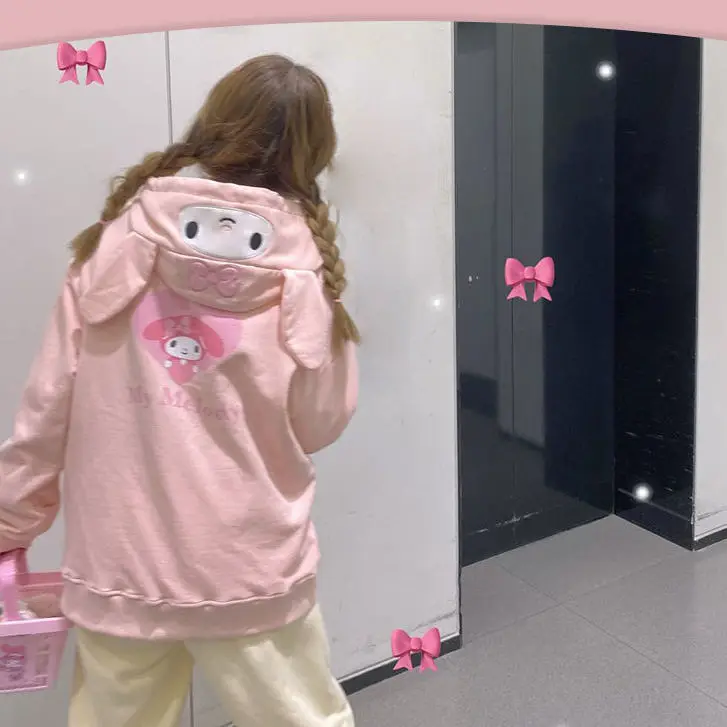 Gaya Jepang Sanrio bertudung kaus wanita 2024 mode baru musim gugur manis Kawaii longgar lengan panjang manis longgar mantel Hoodie