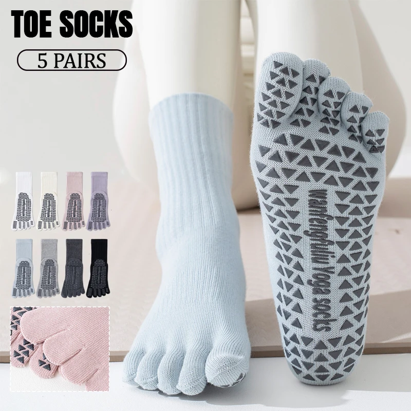 5 Pairs Women Sports Socks Soft Breathable Cotton Silicone Anti-slip Ballet Pilates Socks Sports Fitness Yoga Socks
