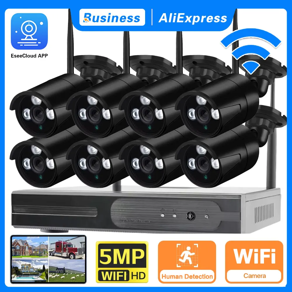 

Wireless Wifi Camera Kit 5MP Audio Smart AI Human Detection Outdoor Security Camera 16CH NVR Video Surveillance System Eseecloud