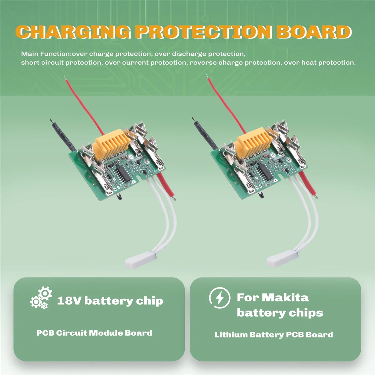BVBV 2 Buah Bagian Papan Modul Sirkuit PCB 18V Chip Baterai Pengganti Papan PCB untuk Makita BL1830 BL1840 BL1850 LXT400