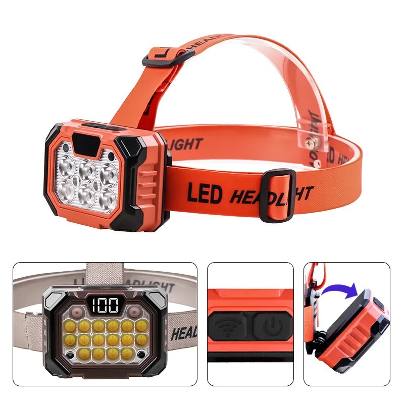 

New Multi Functional COB Portable Rechargeable Headlight With Induction LED Multi Light Source Wearable Night Fishing Light