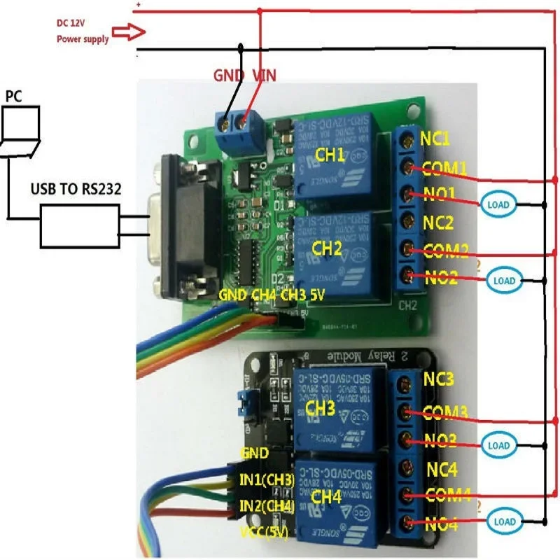 TB351+TB052+YC065 9V 12V 4 CH Serial Port Relay Remote Controller Module Kit