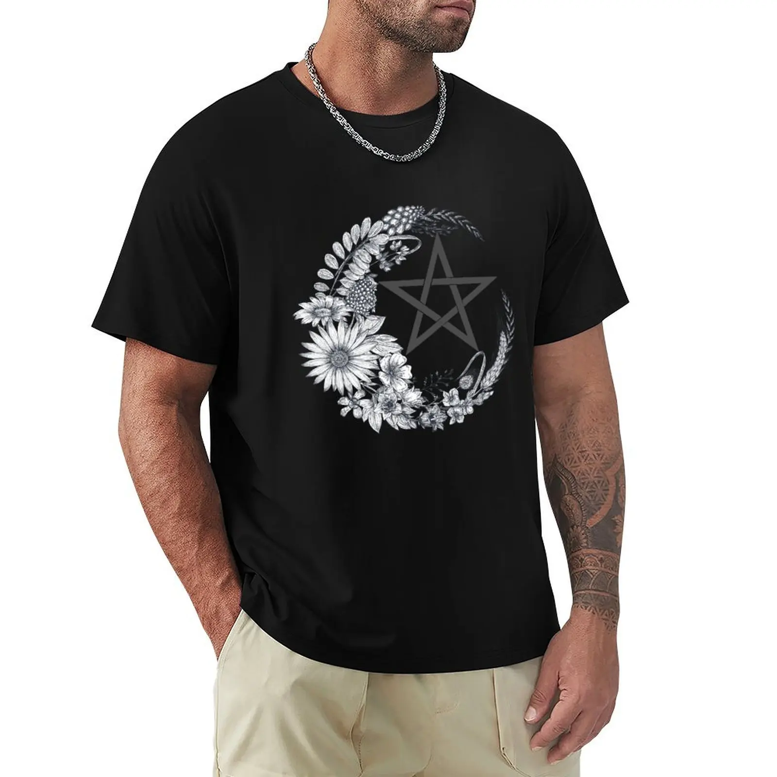 Pentagram with flower moon T-Shirt Moisture Wicking Athletic T-Shirt