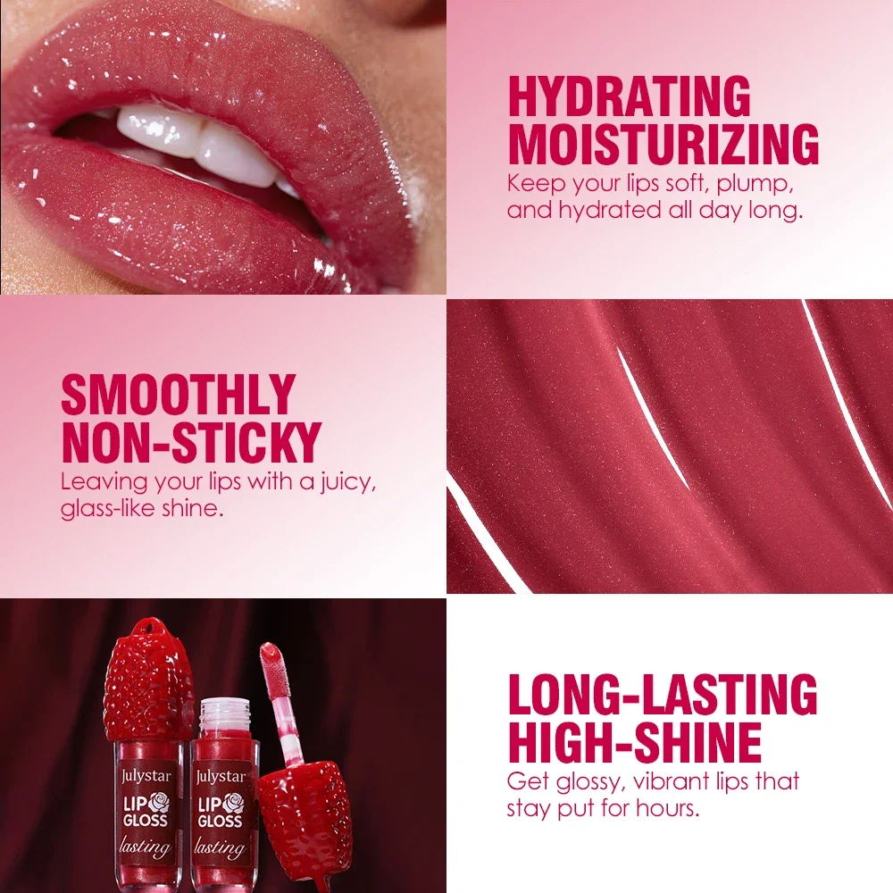 Long Wear High Shine Raspberry Lip Gloss, Mild Moisturizing Formula, Suitable for All Skin Tones Daily Lip Care