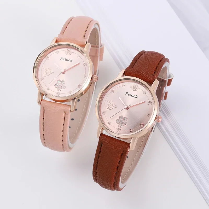 

Fashion Leather Strap Flower Women's Watch Fashion Casual Wristwatches Bracelete Stainless Steel Dial Female Clock Relogio Mujer