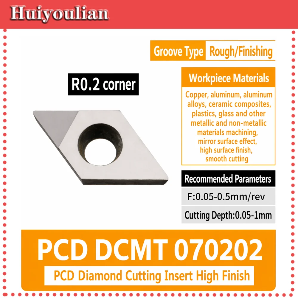DCMT PCD Diamond Insert R0.2-0.8 CNC Lathe Tool for Aluminum Copper Mirror Finish High Gloss PCD Turning Tool