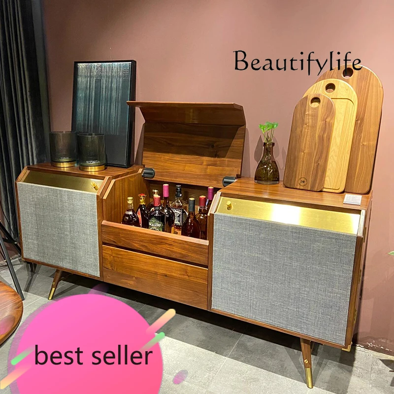 

F North American Black Walnut Medieval Dining Side Cabinet Can Be Customized As TV Cabinet, All Solid Wood Light Luxury Locker