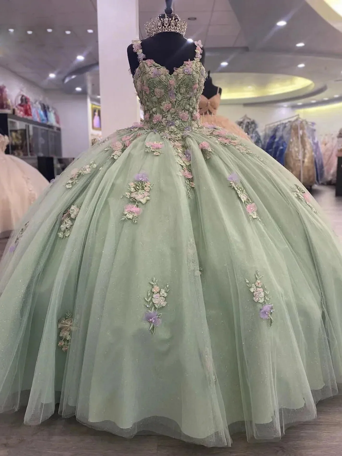 Salie Groen Plus Size Real Imago Quinceanera Jurk Bloem Kant Appliques Kralen Tule Prinses Sweet 15 Jurken Prom Dress