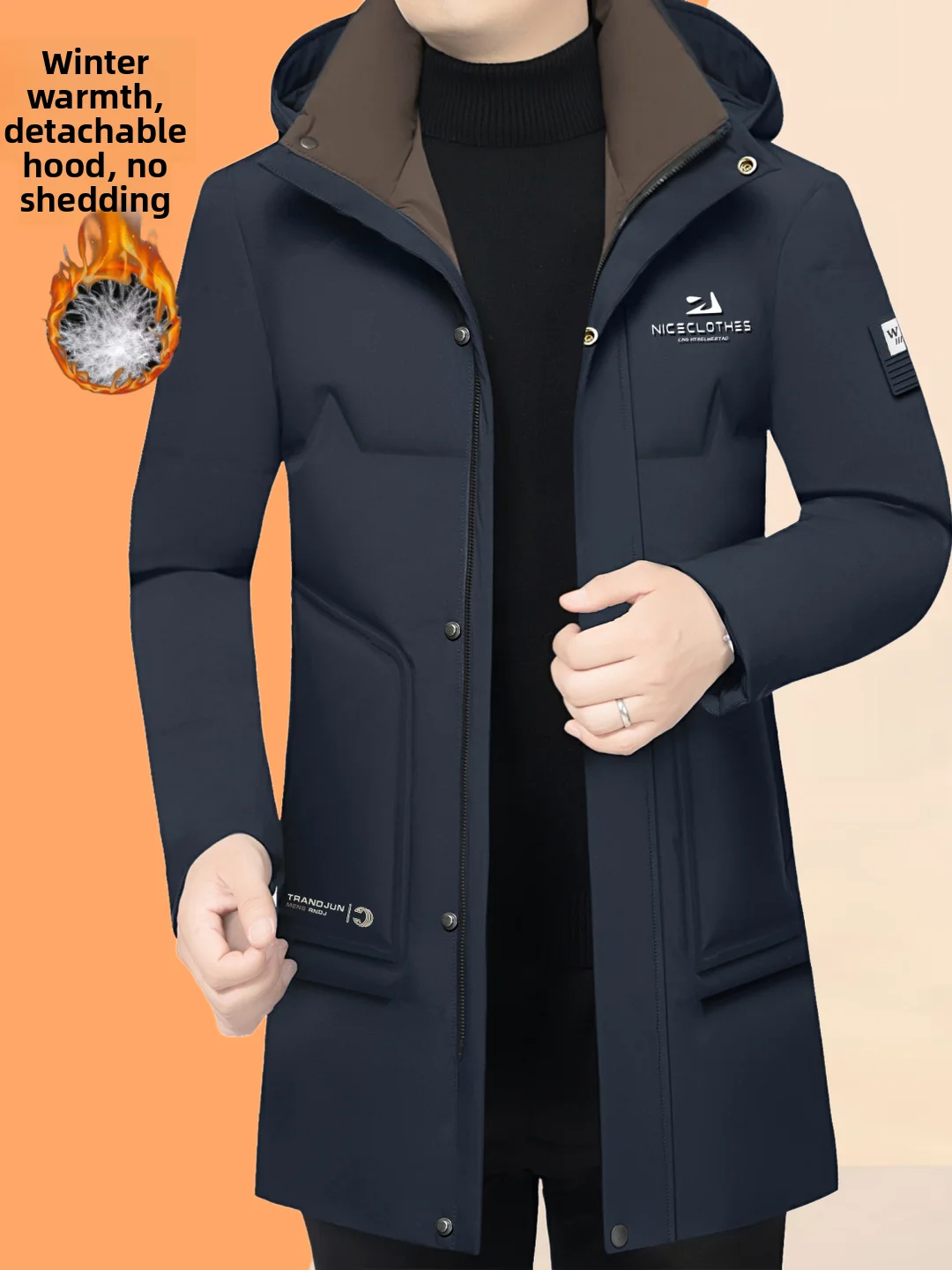 

Men's down Jacket Hooded Stand Collar Winter New Style White Duck Feather Slim Fit Warmth Business Casual Fashion Coat