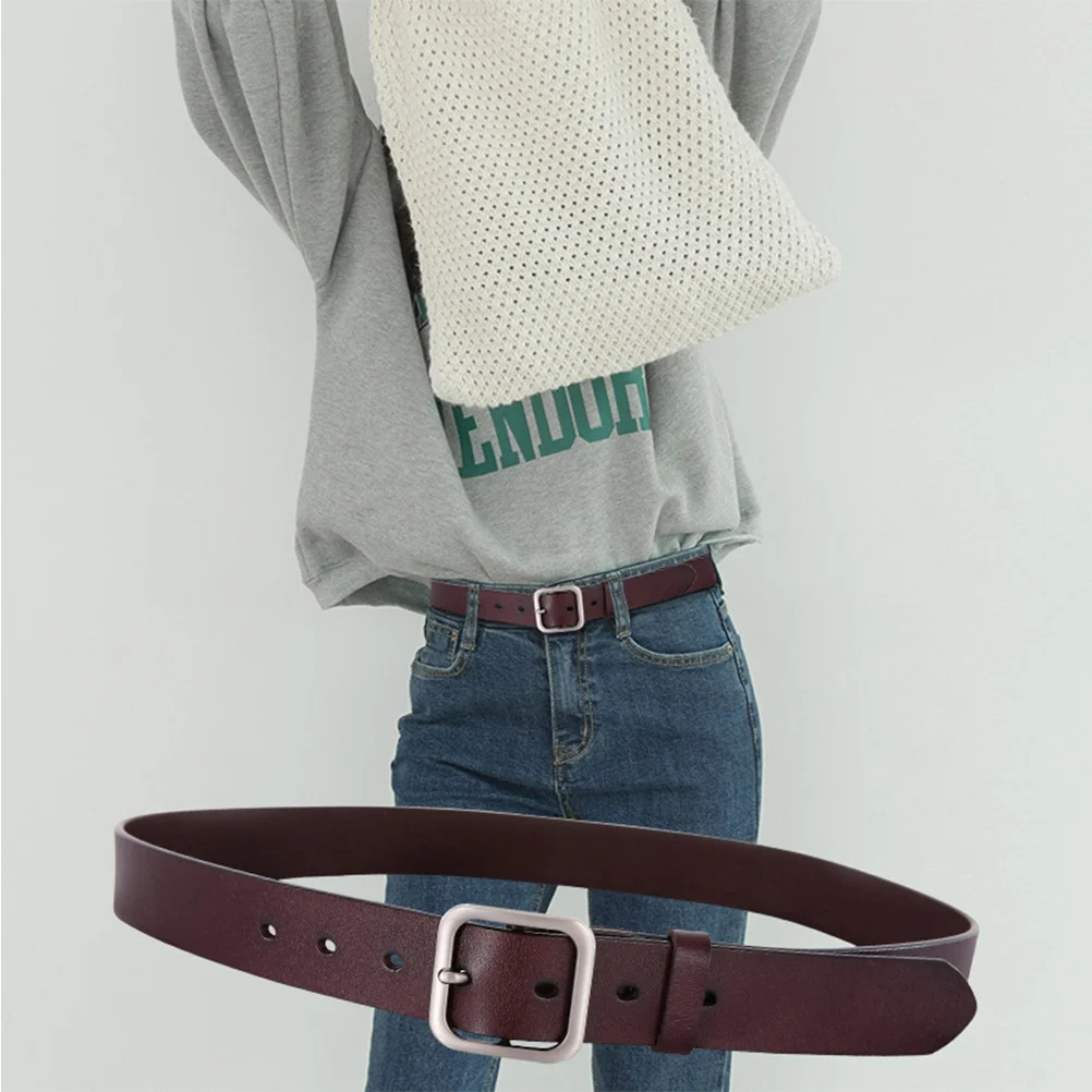 

1pc Women Pu Belt Adjustable Square Buckle Casual Belt For Female Waist Hip Stylish Fashion Accessory Coffee Gold 110Cm