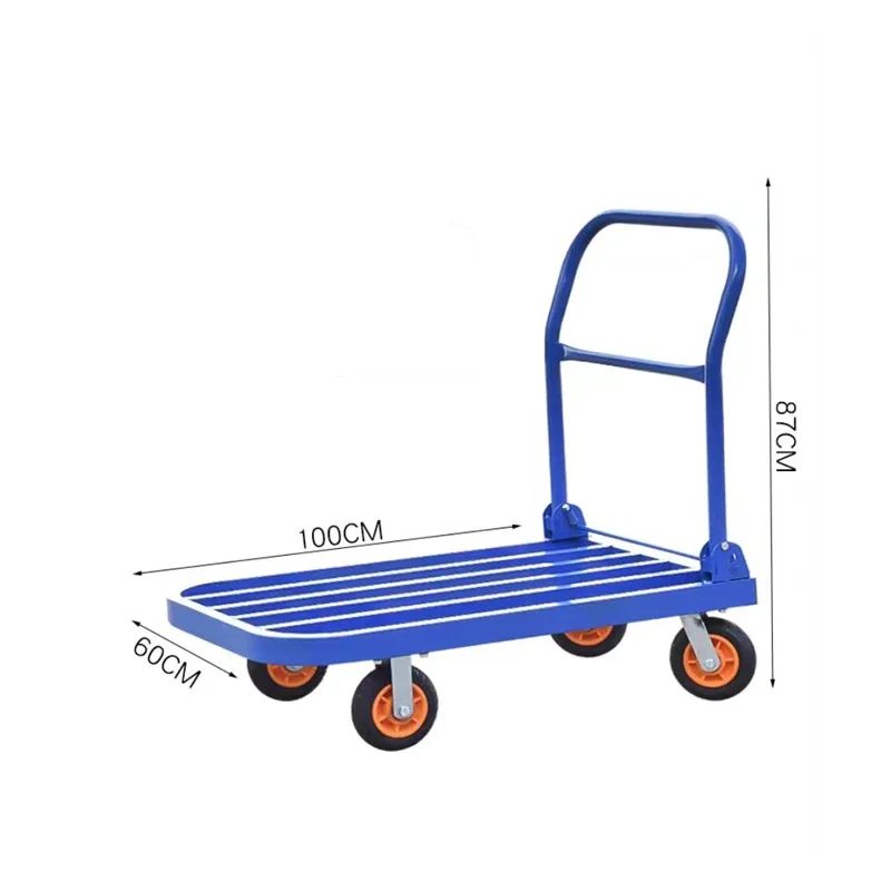 New Warehouse Portable Transportation Steel Heavy Duty Metallic 150kg 300kg 400kg Platform Trolley Carts