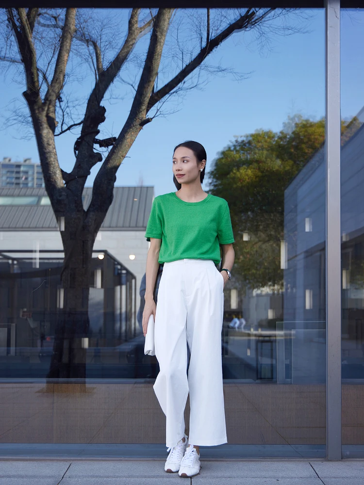 

the Ease Comfortable Cotton Camere Knitted ort Sve T-irt round Ne Pullover Women's Summer Commute Versatile Top